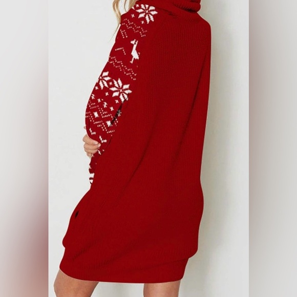 Alpaca Women Turtleneck Loose Print Christmas Long Sweater Dress with Pockets M - Picture 11 of 12